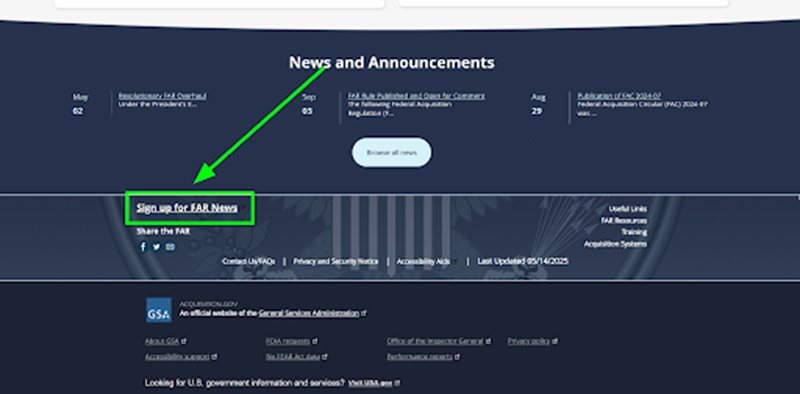 Picture of acquisition.gov FAR News Link